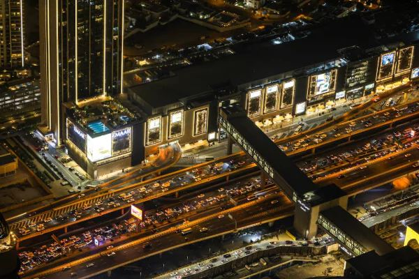 Dubai Cityscape at Night with Traffic