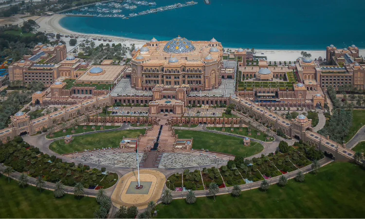 Aerial view of Emirates Palace in Abu Dhabi