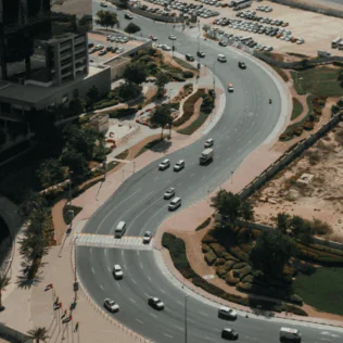 Aerial view of Dubai infrastructure and high-rise buildings