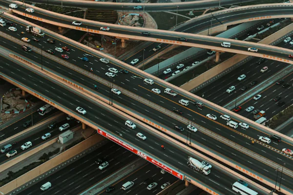 Busy highway interchange with traffic