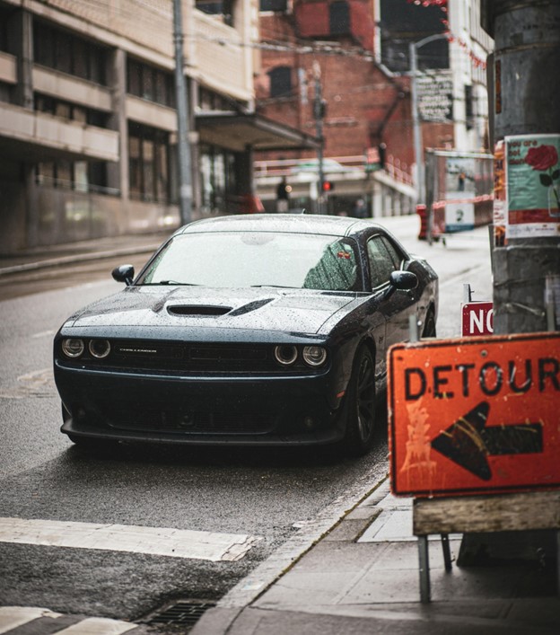 A car parked on a road
