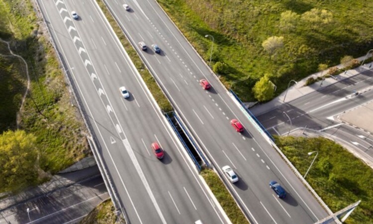 Aerial view of Cars driving on the street