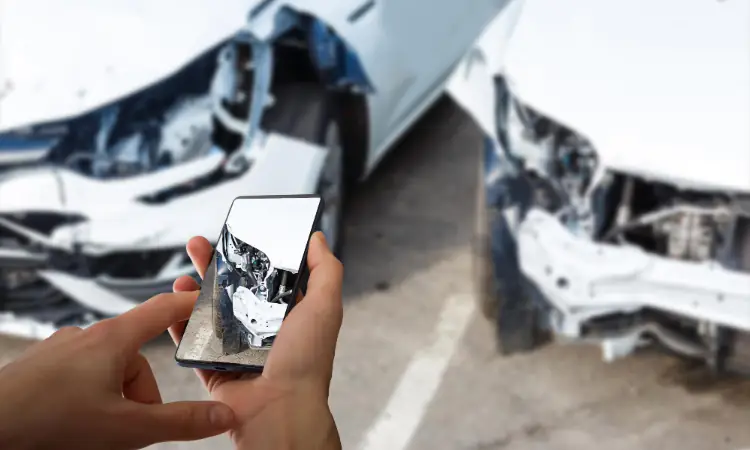 Man photographing his vehicle with damages for accident insurance with smart phone