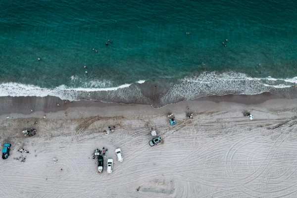 Aerial View of Fujairah Beach with Cars