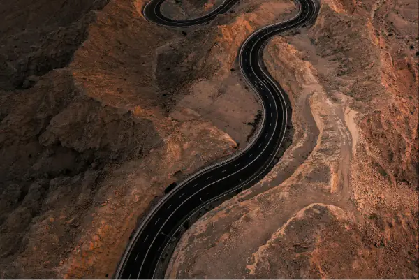 An aerial view of Jebel Hafeet Road