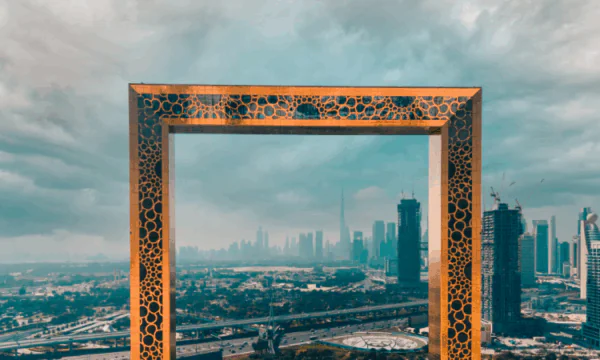Dubai frame in the middle of a city
